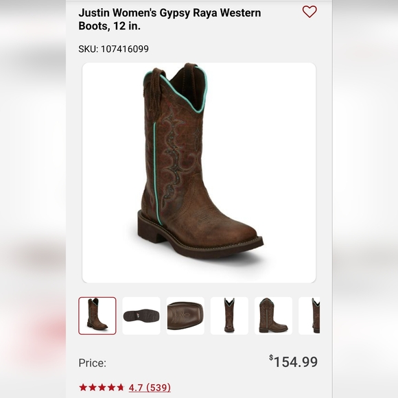 Justin Women's Gypsy Raya 12 Inch Sqaure Toe Western Boots Size 8.5 - Picture 15 of 15